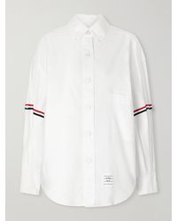 Thom Browne - Appliquéd Striped Grosgrain-Trimmed Cotton-Poplin Shirt - Lyst