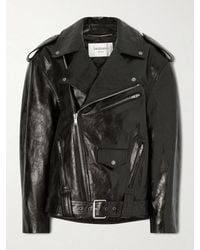 Saint Laurent - Glossed Textured-Leather Biker Jacket - Lyst