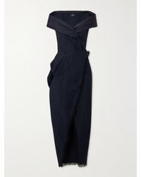 Etro - Off-The-Shoulder Twill-Trimmed Frayed Silk-Blend Jacquard Wrap Gown - Lyst