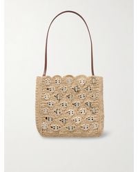 Rabanne - Leather-Trimmed Embellished Woven Raffia Shoulder Bag - Lyst