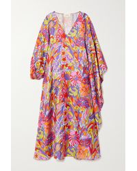 La DoubleJ Opera Asymmetric Floral-print Silk-twill Maxi Dress - Pink