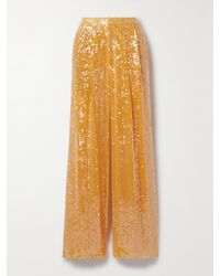LAPOINTE - Pleated Sequined Crepe Straight-Leg Pants - Lyst
