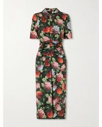 Carolina Herrera - Floral-Print Ruched Jersey Midi Dress - Lyst