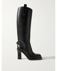 Burberry - Buckled Leather Knee Boots - Lyst