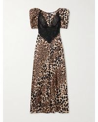 Rodarte - Lace-Trimmed Leopard-Print Silk-Charmeuse Maxi Dress - Lyst