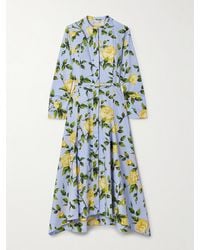 Oscar de la Renta - Belted Floral-Print Cotton-Blend Poplin Midi Shirt Dress - Lyst