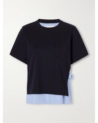Sacai - Striped Poplin-Trimmed Cotton-Jersey T-Shirt - Lyst