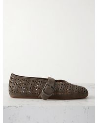 Alaïa - Eyelet-Embellished Perforated Suede Ballet Flats - Lyst