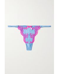 Agent Provocateur Molly Leavers Lace-trimmed Stretch-silk Satin Thong - Blue