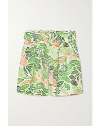 Solid & Striped The Talia Belted Printed Cotton And Linen-blend Shorts - Green
