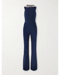 Safiyaa - Luna Embellished Duchesse Satin-Trimmed Crepe Jumpsuit - Lyst
