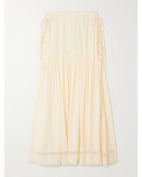 Rabanne - Tie-Detailed Pleated Crepe Midi Skirt - Lyst