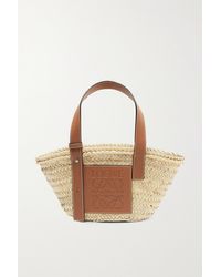 Loewe Small Leather-trimmed Woven Raffia Tote - Brown