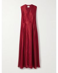 KHAITE - Syd Pleated Satin-Twill Midi Dress - Lyst