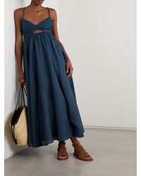 Zimmermann Cutout Knotted Linen Midi Dress in Green | Lyst