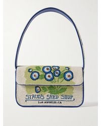 STAUD - Tommy Vegan-Trimmed Bead-Embellished Embroidered Satin Shoulder Bag - Lyst
