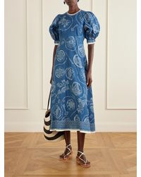 ALMAIS Monte Printed Linen Midi Dress in Pink | Lyst