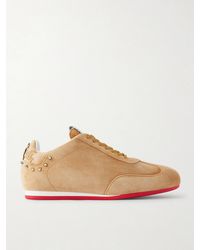 Christian Louboutin - Eleonora Studded Leather-Trimmed Suede Sneakers - Lyst