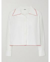 Bode - Redbud Cropped Embroidered Cotton-Poplin Shirt - Lyst