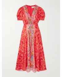 Saloni - Robe Midi En Satin De Soie Imprimé Lea - Lyst