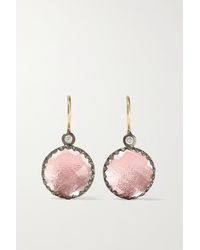 Larkspur & Hawk Olivia Button Rhodium-dipped Quartz And Diamond Earrings - Pink