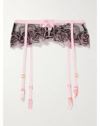 Agent Provocateur - Lindie Embellished Embroidered Tulle Suspender Belt - Lyst