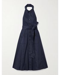 Carolina Herrera - Belted Cotton-Blend Sateen Halterneck Midi Shirt Dress - Lyst