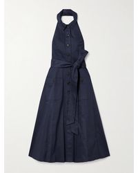 Carolina Herrera - Midi-Hemdblusenkleid Aus Satin Aus Einer Baumwollmischung Mit Neckholder Und Bindegürtel - Lyst