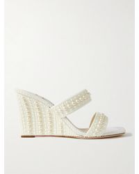 Jimmy Choo - Sacoria 85 Pearl-Embellished Satin Wedge Sandals - Lyst
