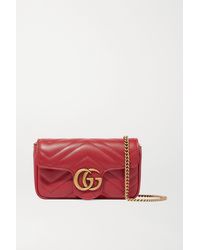 Gucci GG Marmont Small Matelasse Leather Shoulder Bag - Red