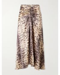 Isabel Marant - Laren Gathered Printed Silk-Crepe Midi Skirt - Lyst