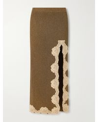 Valentino Garavani - Lace-Trimmed Ribbed Lurex Midi Skirt - Lyst