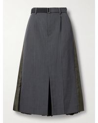 Sacai - Midirock Aus Glänzendem Twill Und Webstoff Mit Streifen, Falten Und Gürtel - Lyst