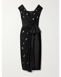 Huishan Zhang - Kinsley Silk-Taffeta Trimmed Crystal-Embellished Crepe Midi Dress - Lyst