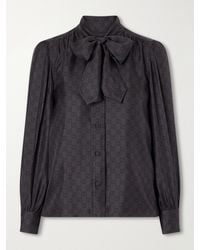 Gucci - Gg Supreme Pussy-Bow Silk-Twill Blouse - Lyst