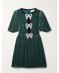 Saloni - Camille Bow-embellished Crepe-trimmed Velvet Mini Dress - Lyst