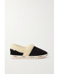Chloé Woody Logo-detailed Shearling-lined Suede Slippers - Black