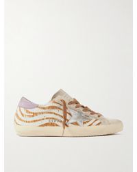 Golden Goose - Super-Star Distressed Metallic Leather And Suede-Trimmed Zebra-Print Calf Hair Sneakers - Lyst