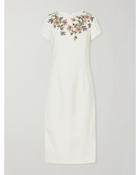 Oscar de la Renta - Floral-Embellished Wool-Blend Crepe Midi Dress - Lyst