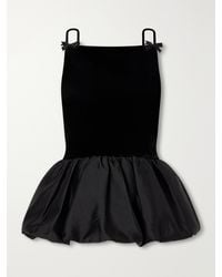 Self-Portrait - Bow-Detailed Peplum Satin-Trimmed Velvet Top - Lyst