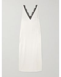 Stella McCartney - Midikleid Aus Satin Mit Spitzenbesätzen - Lyst