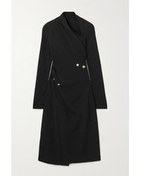 Proenza Schouler Asymmetric Draped Button-embellished Crepe Midi Dress - Black