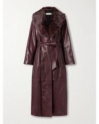 Nour Hammour - Manteau En Cuir À Finitions En Peau Lainée Et À Ceinture Briona - Lyst