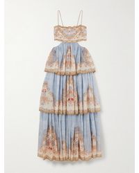Zimmermann - Daylight Cutout Tiered Printed Cotton-Blend Voile Maxi Dress - Lyst