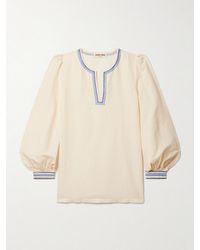 Emporio Sirenuse - Vera Embroidered Linen And Cotton-Blend Voile Blouse - Lyst
