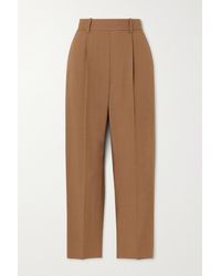 Vince Pleated Twill Tapered Trousers - Brown