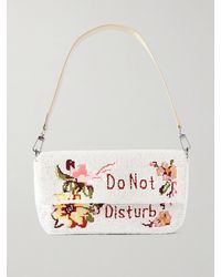 STAUD - Timmy Leather-Trimmed Beaded Satin Shoulder Bag - Lyst