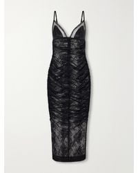 Dolce & Gabbana - Gathered Satin-Trimmed Chantilly Lace Midi Dress - Lyst