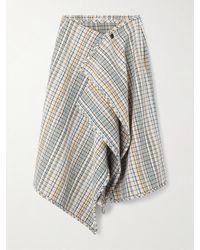 Bottega Veneta - Wrap-Effect Checked Cotton-Blend Tweed Midi Skirt - Lyst