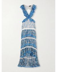 Etro - Asymmetric Ruffled Tiered Lace-Trimmed Paisley-Print Silk-Chiffon Maxi Dress - Lyst